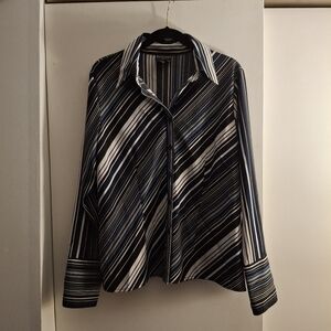 Bay Studio Career Women's Black, White, and Blue Striped Button Down Shirt